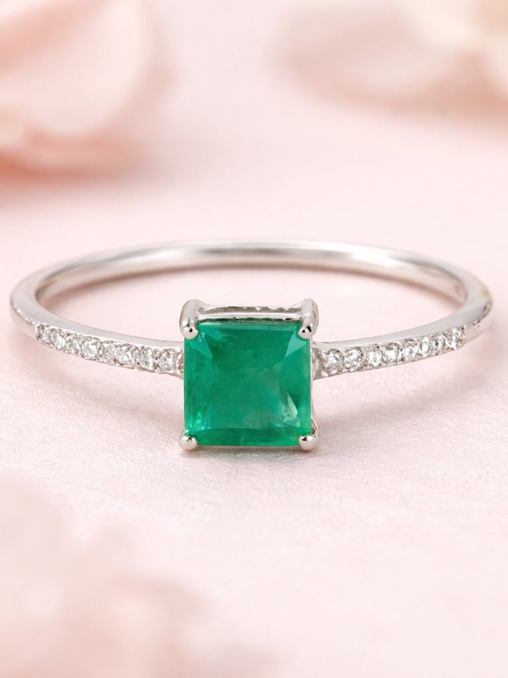 NEW Genuine Zambian Emerald Ring 14K White Gold Band Size 7